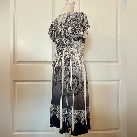 Vtg Y2K Boho Apt.9 Midi Stretch Dress Gray White Pattern Dye Print Scoop Neck MD - Picture 6 of 15